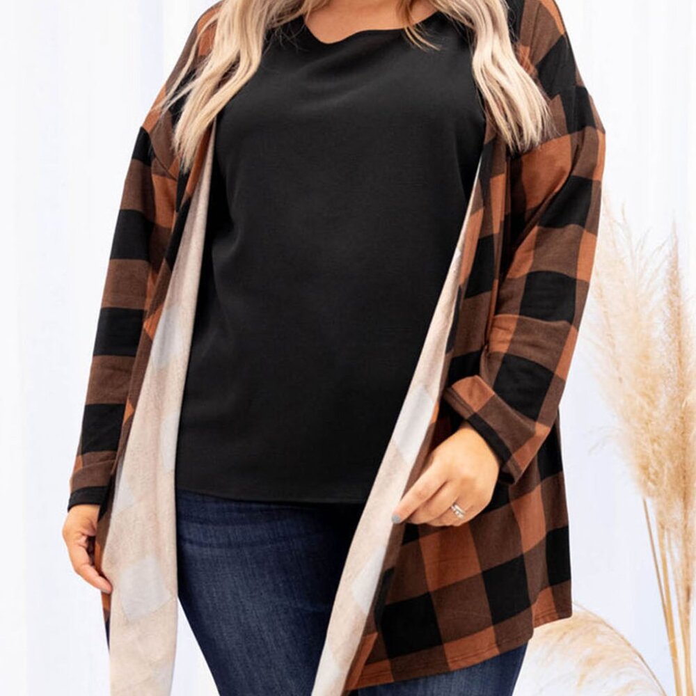 Brown Plaid Cardigan